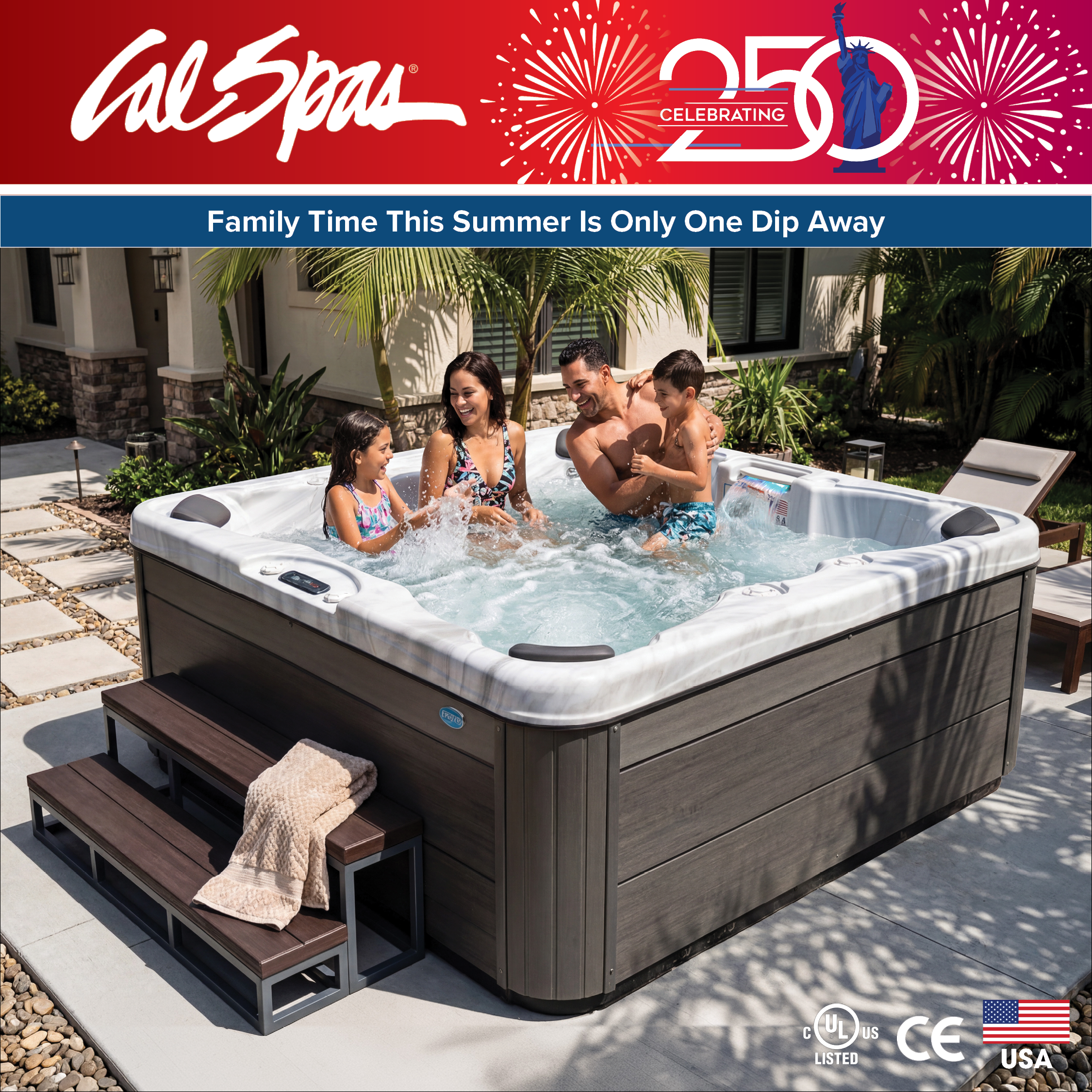 Calspas hot tub being used in a family setting - Las Vegas